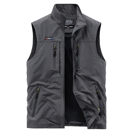 Oralidera Herren Outdoor Weste mit Vielen Taschen Anglerweste Safariweste Jagdweste Multifunktionsweste Freizeit Ärmellose Jacke Leicht Sommer Weste, Grau, XXL von Oralidera