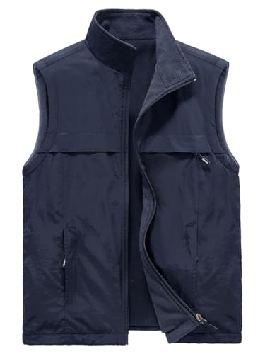 Oralidera Herren Fleece Gefüttert Wendeweste Leichtes Winddichtes Gilet mit Reißverschluss Ärmellose Atmungsaktive Herrenweste für Outdoor-Aktivitäten mit mehreren Taschen, Blau, XXL von Oralidera