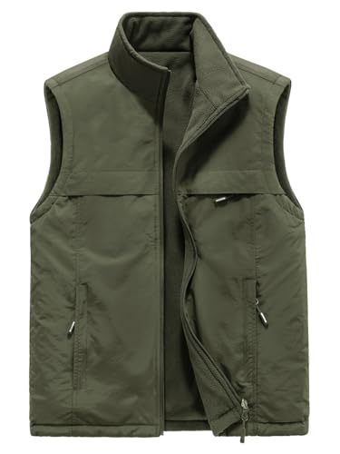 Oralidera Herren Fleece Gefüttert Wendeweste Leichtes Winddichtes Gilet mit Reißverschluss Ärmellose Atmungsaktive Herrenweste für Outdoor-Aktivitäten mit mehreren Taschen, Grün, XXL von Oralidera