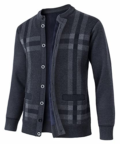 Oralidera Herren Fleece Gefütterte Strickjacken Dicker Pullover Weich Gemusterte Strickjacken Knopf Pullover Winter Warm Langarm Pullover mit Zwei Taschen, Dunkelgrau, L von Oralidera