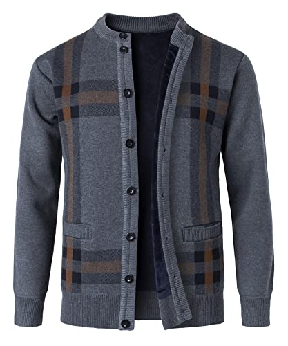 Oralidera Herren Fleece Gefütterte Strickjacken Dicker Pullover Weich Gemusterte Strickjacken Knopf Pullover Winter Warm Langarm Pullover mit Zwei Taschen, Grau, L von Oralidera