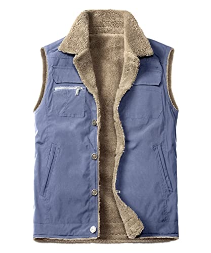 Oralidera Herren Fleece Gefütterte Weste Freizeit Ärmellos Jacke Winterweste Outdoor Weste Warme Fleeceweste Anglerweste mit Multi Taschen, Blau, S von Oralidera