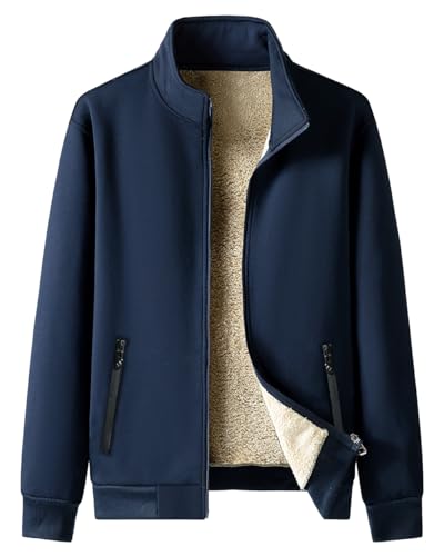 Oralidera Herren Fleecejacke Winter Sweatjacke mit Stehkragen Warmes Fleece Sweatshirt Langarm Cardigan mit Taschen und Reißverschluss, Blau, M von Oralidera