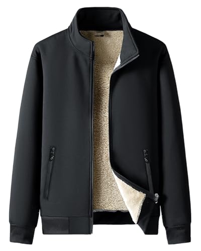 Oralidera Herren Fleecejacke Winter Sweatjacke mit Stehkragen Warmes Fleece Sweatshirt Langarm Cardigan mit Taschen und Reißverschluss, Schwarz, XXL von Oralidera