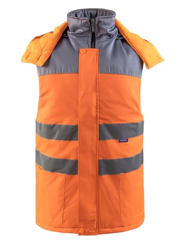 Oralidera Herren Hi Viz Bodywarmer Reflektierend Sicherheitsweste Winter Warme Arbeitsweste Funktionsweste mit Kapuze, Orange+Grau, XXL von Oralidera