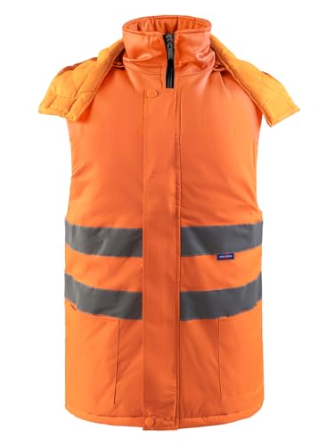 Oralidera Herren Hi Viz Bodywarmer Reflektierend Sicherheitsweste Winter Warme Arbeitsweste Funktionsweste mit Kapuze, Orange, L von Oralidera