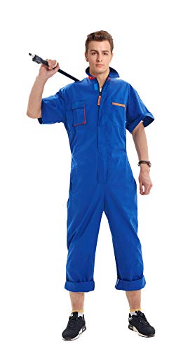 Oralidera Herren Kurzarm Arbeit Overall Leichtgewicht mit Elastischer Taille Maleroverall Handwerker Jumpsuit Arbeitskleidung von Oralidera