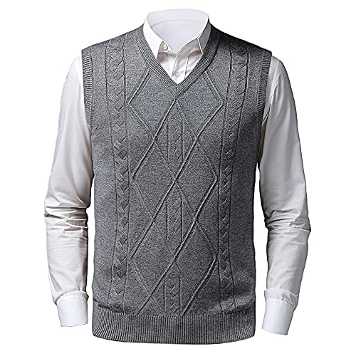 Oralidera Herren Merino Pullunder ärmelloser Strickwaren Klassische V-Ausschnitt Pullover Strickweste für Männer Feinstrick Strickjacke von Oralidera