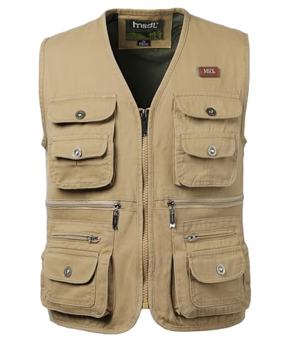 Oralidera Herren Outdoor Jagdweste Reporterwesten Ärmellos Jacke Anglerweste Fotografie Freizeitweste Safari Weste mit Vielen Taschen für Jagd Angeln Camping, Khaki, XXL von Oralidera