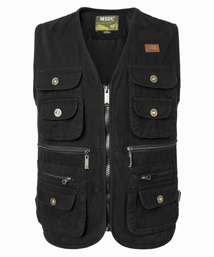 Oralidera Herren Outdoor Jagdweste Reporterwesten Ärmellos Jacke Anglerweste Fotografie Freizeitweste Safari Weste mit Vielen Taschen für Jagd Angeln Camping, Schwarz, XXL von Oralidera