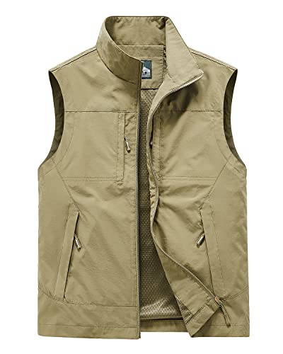 Oralidera Herren Outdoor Multifunktionsweste Sommer Anglerweste Fotografie Freizeitweste für Jagd Angeln Camping Leicht Safari Weste, B-Khaki, XL von Oralidera