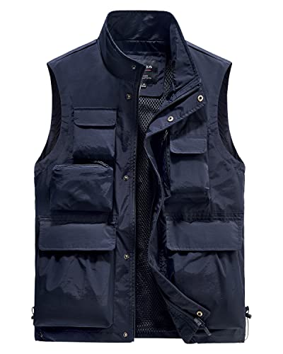 Oralidera Herren Outdoor Multifunktionsweste Sommer Anglerweste Fotografie Freizeitweste für Jagd Angeln Arbeitsweste Camping Jagdweste Leicht Safari Weste, Blau, M von Oralidera