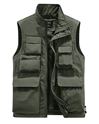 Oralidera Herren Outdoor Multifunktionsweste Sommer Anglerweste Fotografie Freizeitweste für Jagd Angeln Arbeitsweste Camping Jagdweste Leicht Safari Weste, Grün, XL von Oralidera