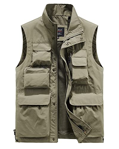 Oralidera Herren Outdoor Multifunktionsweste Sommer Anglerweste Fotografie Freizeitweste für Jagd Angeln Camping Leicht Safari Weste, A-Khaki, M von Oralidera