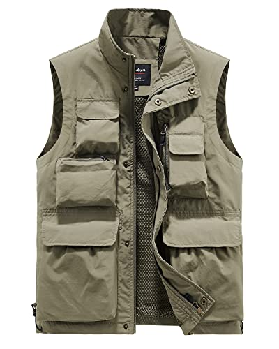 Oralidera Herren Outdoor Multifunktionsweste Sommer Anglerweste Fotografie Freizeitweste für Jagd Angeln Arbeitsweste Camping Jagdweste Leicht Safari Weste, Khaki, XL von Oralidera