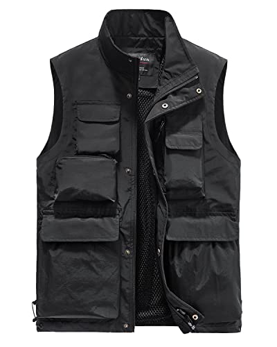Oralidera Herren Outdoor Multifunktionsweste Sommer Anglerweste Fotografie Freizeitweste für Jagd Angeln Arbeitsweste Camping Jagdweste Leicht Safari Weste, Schwarz, XL von Oralidera