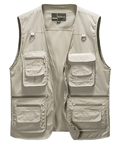 Oralidera Herren Outdoor Multifunktionsweste Sommer Sport Weste Atmungsaktiv Anglerweste Leicht Safari Weste für Angeln Jagd Camping Safari, 12_Beige, L von Oralidera