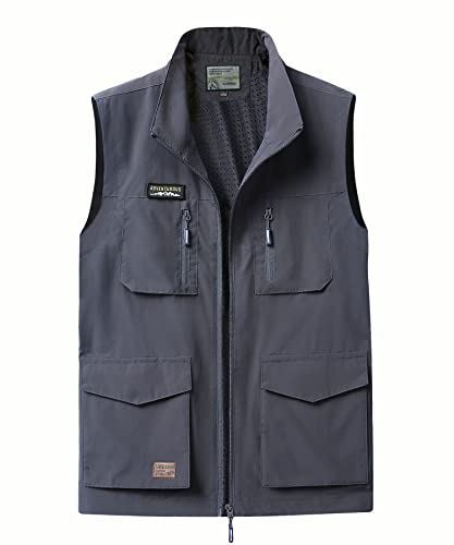 Oralidera Herren Outdoor Safari Weste mit Vielen Taschen Atmungsaktiv Anglerweste Ärmellos Jacke Leichte Outdoor-Weste Schnelltrocknend Freizeitweste, Grau, XL von Oralidera