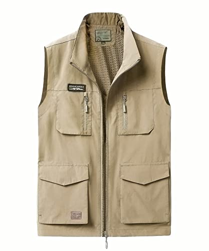 Oralidera Herren Outdoor Safari Weste mit Vielen Taschen Atmungsaktiv Anglerweste Ärmellos Jacke Leichte Outdoor-Weste Schnelltrocknend Freizeitweste, Khaki, XXL von Oralidera