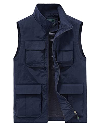 Oralidera Herren Outdoor Weste Ärmellos Jacke Anglerweste Jagd Wandern Fotografie Weste Camping Safari Funktionsweste mit Vielen Taschen, Navy blau, 3XL von Oralidera