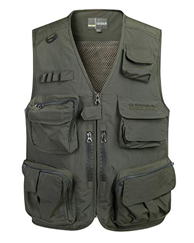 Oralidera Herren Outdoor Weste Atmungsaktiv Nylon Angeln Weste Leicht Safari Weste mit Vielen Taschen für Freizeit Jagd Trekking Reporterwesten, 69_Grün, M von Oralidera
