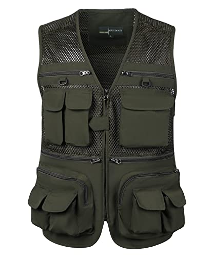 Oralidera Herren Outdoor Weste Atmungsaktiv Nylon Angeln Weste Leicht Safari Weste mit Vielen Taschen für Freizeit Jagd Trekking Reporterwesten, 65_Grün, 3XL von Oralidera