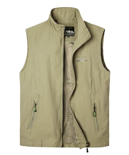 Oralidera Herren Outdoor Weste Fotografie Freizeitweste Trekking Wander Weste Sommer Nylon Atmungsaktiv Ärmellose Jacke Funktionsweste, Khaki, XXL von Oralidera