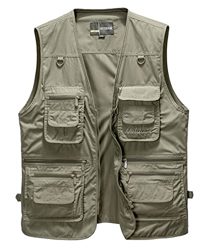 Oralidera Herren Outdoor Weste Freizeit Ärmellose Jacke Angelweste Fotografie Sommer Funktionsweste Atmungsaktiv Safari Weste mit Vielen Taschen, Khaki, XXL von Oralidera