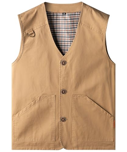 Oralidera Herren Outdoor Weste mit Multi-Taschen Ärmellose Jacke Anglerweste Safari Wanderweste Sommer Jagdweste Arbeitsweste, Khaki, XL von Oralidera