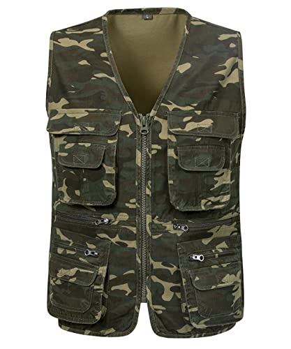 Oralidera Herren Weste Outdoor Wandern Anglerweste Fotografie Freizeitweste Sport Weste Baumwolle Safari Weste mit Vielen Taschen für Jagd Angeln Camping, Camo, 3XL von Oralidera