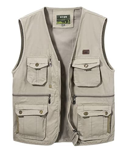 Oralidera Herren Anglerweste Ärmellos Jacke Outdoor Weste Jagdweste Sommer Herrenwesten Sportlich Fotografie Funktionsweste mit Vielen Taschen, Beige, L von Oralidera