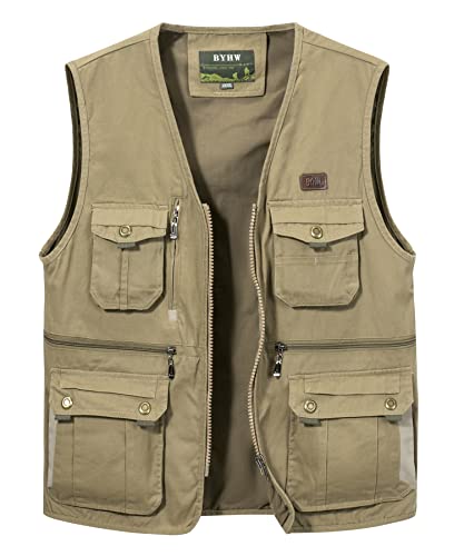 Oralidera Herren Anglerweste Ärmellos Jacke Outdoor Weste Jagdweste Sommer Herrenwesten Sportlich Fotografie Funktionsweste mit Vielen Taschen, Khaki, L von Oralidera