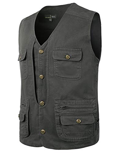 Oralidera Herren Outdoor Weste Jagdweste Baumwolle Fischerweste Druckknopf Hundesportweste Anglerweste Arbeitsweste mit Vielen Taschen, Grün, XL von Oralidera