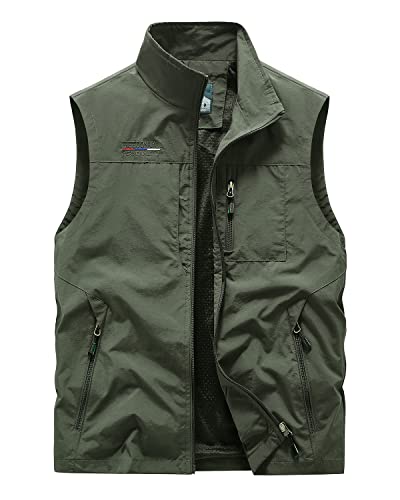 Oralidera Herren Outdoor-Weste Leichte Funktionale Arbeitsweste mit Vielen Taschen Anglerweste Jagd Wandern ärmellose Jacke Camping Fotografie Weste, Grün, L von Oralidera