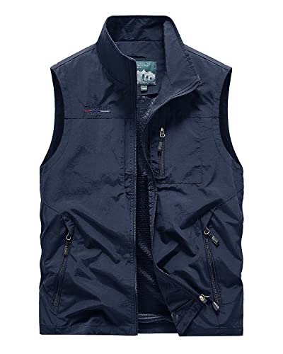 Oralidera Herren Outdoor-Weste Leichte Funktionale Arbeitsweste mit Vielen Taschen Anglerweste Jagd Wandern ärmellose Jacke Camping Fotografie Weste, Navy blau, S von Oralidera