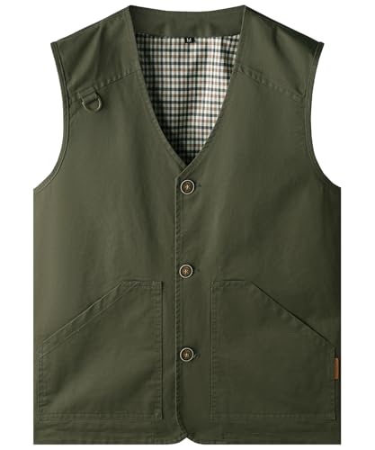 Oralidera Herren Outdoor Weste mit Multi-Taschen Ärmellose Jacke Anglerweste Safari Wanderweste Sommer Jagdweste Arbeitsweste, Grün, XXL von Oralidera