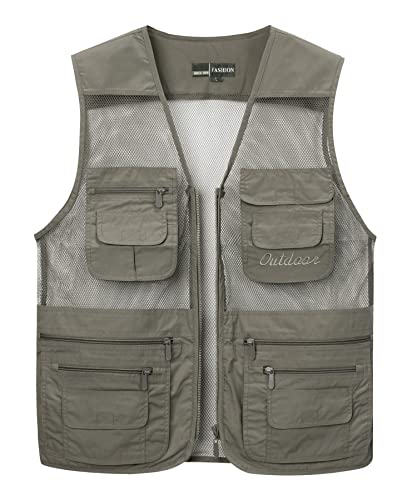 Oralidera Herren Outdoorweste mit Vielen Taschen Anglerweste Hundetrainingsweste Atmungsaktiv Netzweste Sommerweste Wanderwesten Safariweste Ärmellose Reise Jacke Jagdweste Fotoweste, Grau, L von Oralidera