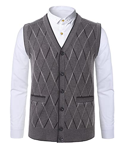 Oralidera Herren Strickweste Strickjacke V-Ausschnitt Ärmellos Cardigan mit Knopfleiste Herbst Winter Comfort Fit Herrenweste Pullover Strickjacken mit Taschen, Khaki, XL von Oralidera