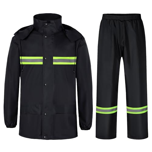 Oralidera Herren Regenanzug Wasserdicht 2 Stück Regenjacke mit Regenhose Fahrrad Regenbekleidung Reflektierend Regenkombi ohne Tasche, Schwarz, M von Oralidera