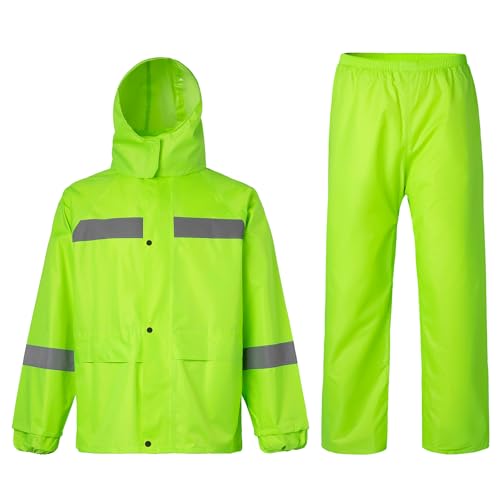 Oralidera Regenanzug für Herren Damen Reflektierend Winddicht Regenanzug Regenbekleidung Fahrrad Regenjacke und Regenhose Wasserdichter Anzug, Grün, XXL von Oralidera