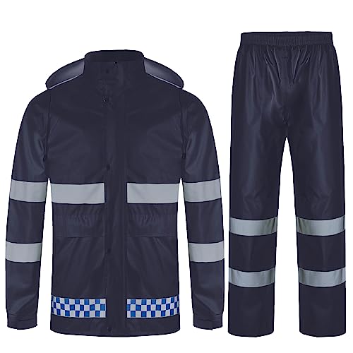 Oralidera Herren Regenanzug mit Kapuze Reflektierender Winddicht Regenjacke und Regenhose Wasserdichter Arbeitskleidung Jacke und Hose Set für Herren, Blau, L von Oralidera