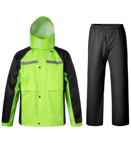 Oralidera Herren Regenanzug mit Kapuze Reflektierender Winddicht Regenjacke und Regenhose Wasserdichter Arbeitskleidung Jacke und Hose Set für Herren, C-Grün, M von Oralidera