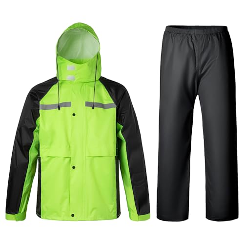 Oralidera Regenanzug für Herren Damen Reflektierend Winddicht Regenanzug Regenbekleidung Fahrrad Regenjacke und Regenhose Wasserdichter Anzug, Grün+Schwarz, M von Oralidera
