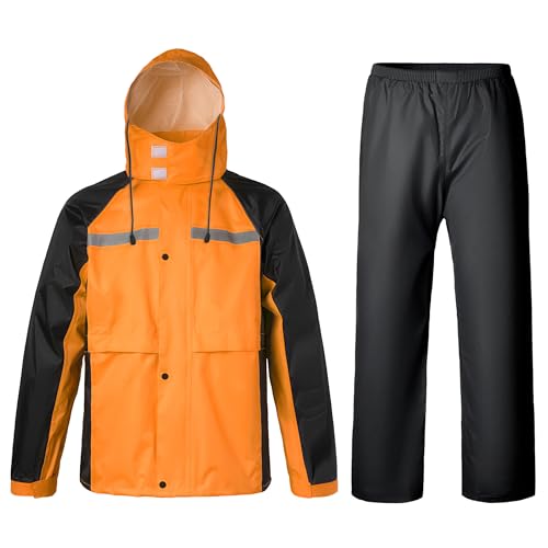 Oralidera Regenanzug für Herren Damen Reflektierend Winddicht Regenanzug Regenbekleidung Fahrrad Regenjacke und Regenhose Wasserdichter Anzug, Orange+Schwarz, L von Oralidera