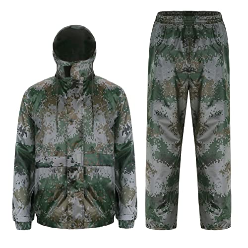 Oralidera Herren Regenanzug mit Kapuze Reflektierender Winddicht Regenjacke und Regenhose Wasserdichter Arbeitskleidung Jacke und Hose Set für Herren, Camouflage, S von Oralidera