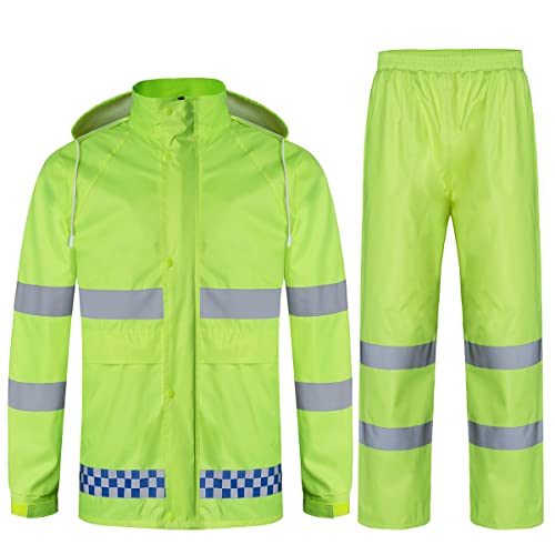Oralidera Herren Regenanzug mit Kapuze Reflektierender Winddicht Regenjacke und Regenhose Wasserdichter Arbeitskleidung Jacke und Hose Set für Herren, Grün, L von Oralidera