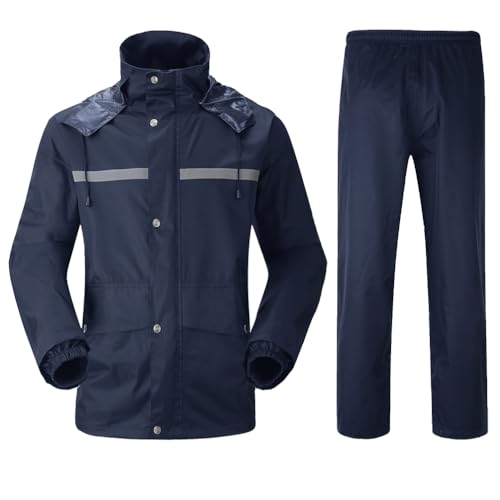 Oralidera Herren Regenanzug mit Kapuze Wasserdichter Anzug Reflektierender Regenjacke und Regenhose Regenkleidung Fahrrad Outdoor Regenkombi, Blau, L von Oralidera