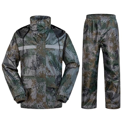 Oralidera Herren Regenanzug mit Kapuze Wasserdichter Anzug Reflektierender Regenjacke und Regenhose Regenkleidung Fahrrad Outdoor Regenkombi, Camo, L von Oralidera