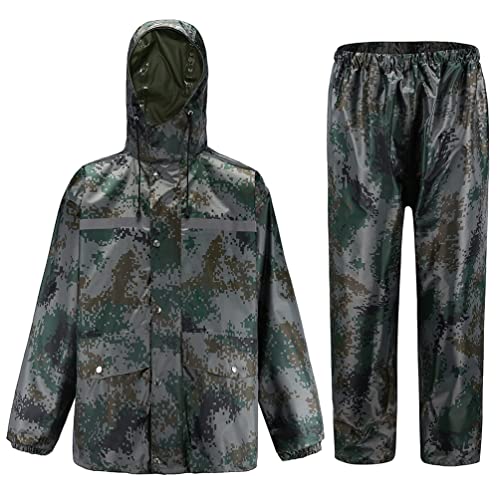 Oralidera Herren Regenanzug mit Kapuze Wasserdichter Anzug Reflektierender Regenjacke und Regenhose Regenkleidung Fahrrad Outdoor Regenkombi, Camo, M von Oralidera