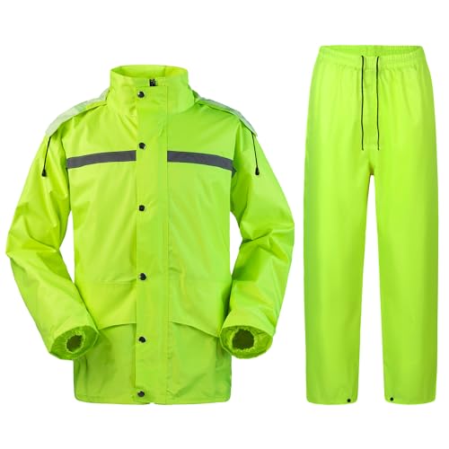 Oralidera Herren Regenanzug mit Kapuze Wasserdichter Anzug Reflektierender Regenjacke und Regenhose Regenkleidung Fahrrad Outdoor Regenkombi, Grün, XXL von Oralidera